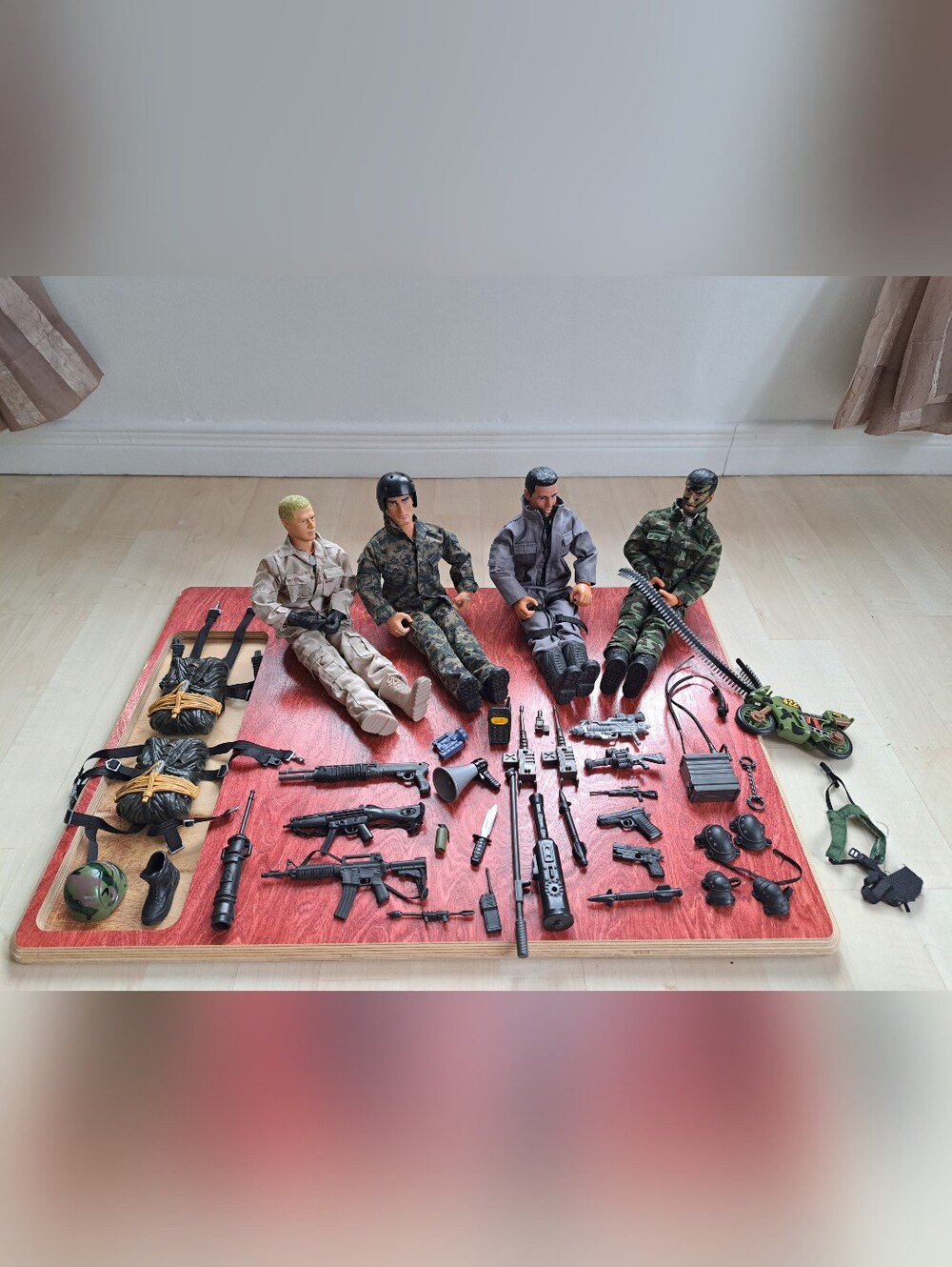 Huge 12" Military Action Figure Bundle - 4 Soldiers + Weapons, Gear, Motorcycle